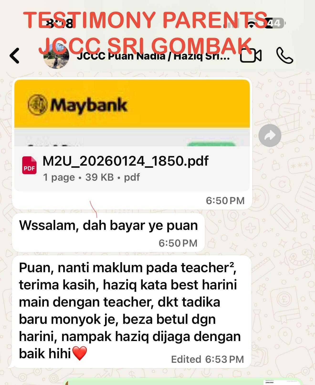 Feedback Puan Nadia / Haziq (WhatsApp)