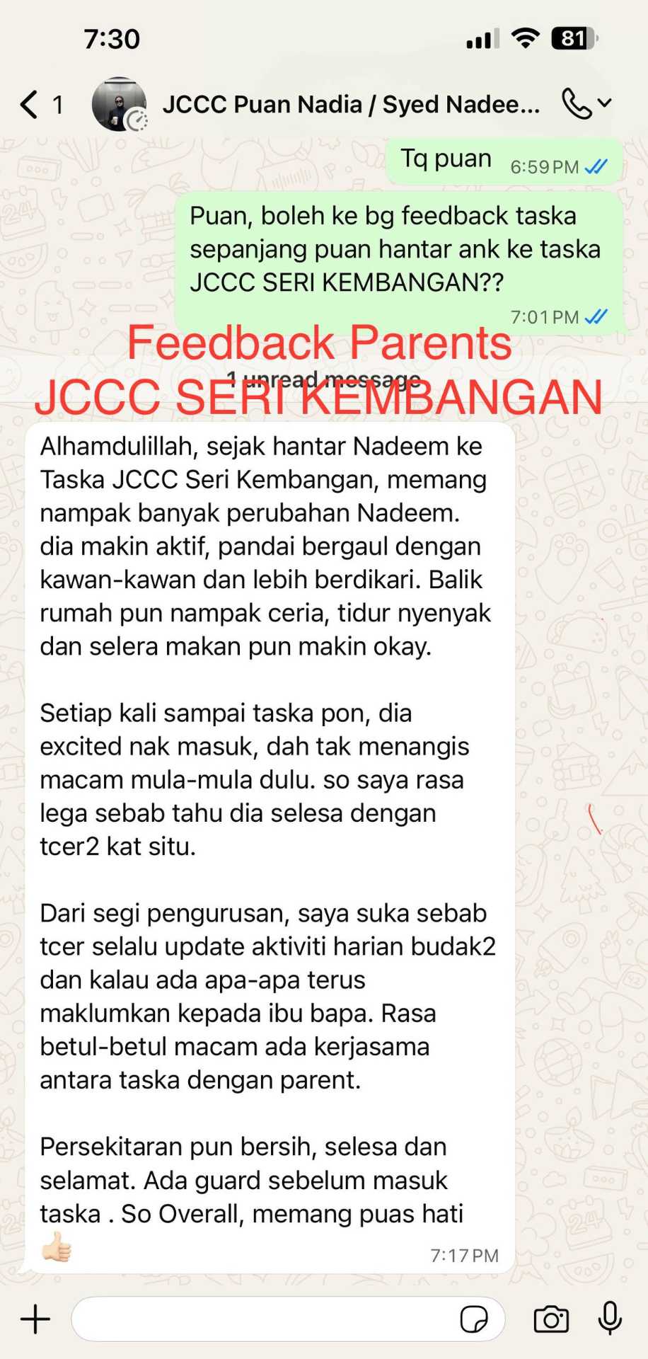 Ulasan perkembangan anak di JCCC Seri Kembangan