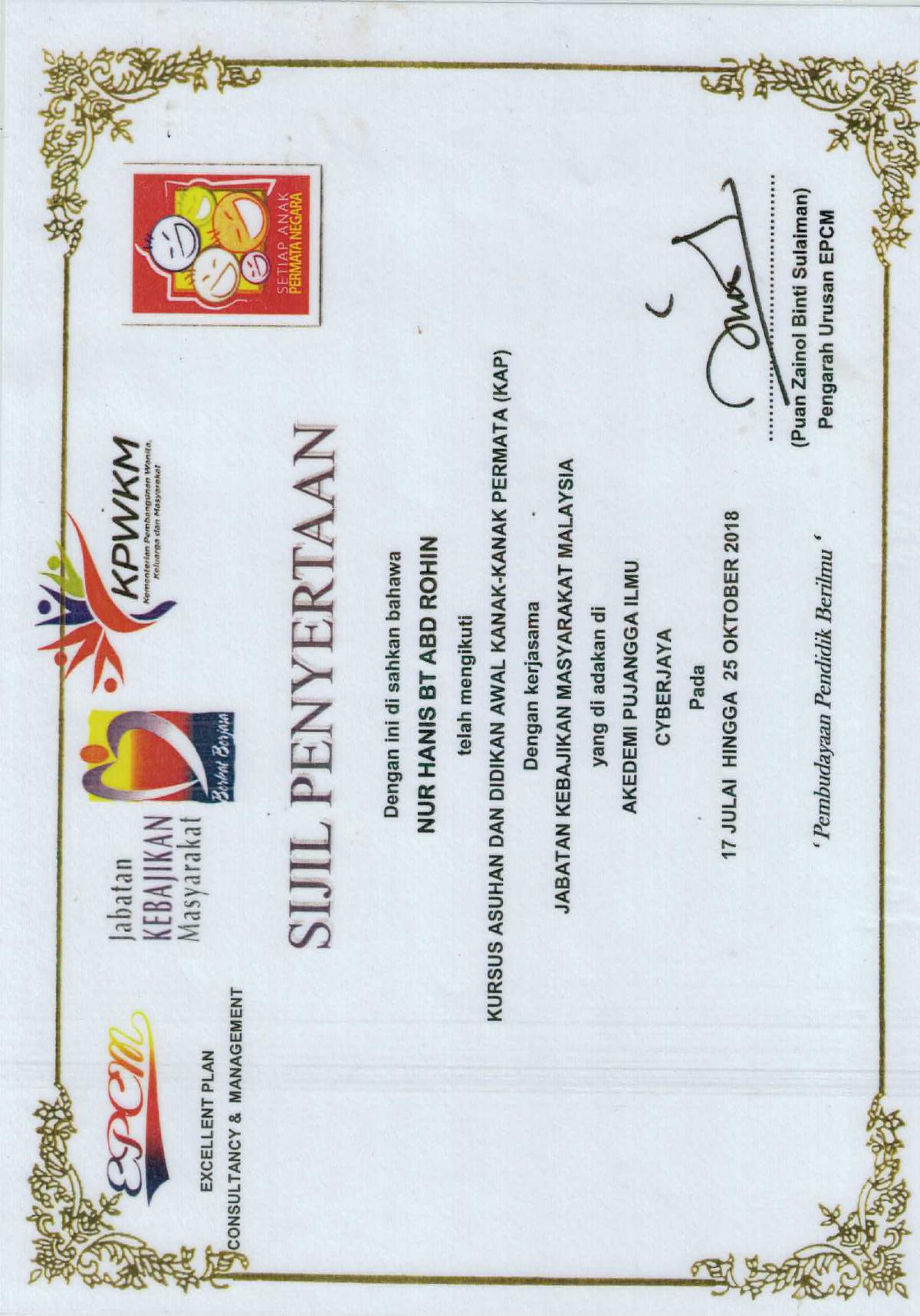 Sijil Kursus Asas Pengasuh (KAP) 2